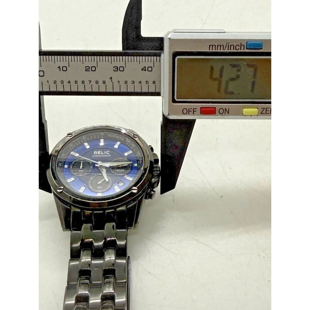 Relic Chronograph Multi Dial ZR66035 Blue Face  Quartz Men's Watch Black Band